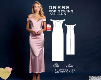 Off Shoulder Prom Dress Sewing Pattern: Plus Size (PDF Pattern)