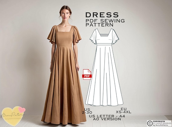 Cottagecore Long Dress Sewing Pattern: Bridesmaid, Vintage (PDF Download) -  Etsy Israel