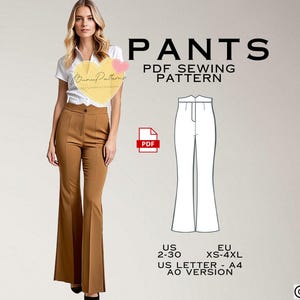 Flared Leg Pants Sewing Pattern: Boho Trousers (PDF)