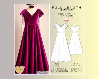V Neck Dress Sewing Pattern, PDF Sewing Pattern, Eu Xs S M L XL 2XL 3Xl, Easy Digital Pdf, US Sizes 2-30, Plus Size Pattern, Vintage Dresses