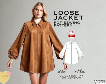 Loose Jacket Sewing Pattern: Women's Overcoat (PDF Pattern)