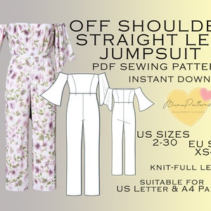 Off Shoulder Jumpsuit Sewing Pattern: Straight Neck Pantsuit (PDF Pattern)