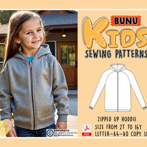 Kids Raglan Sleeve Hoodie Sewing Pattern: Sizes 2T-16Y (PDF Pattern)