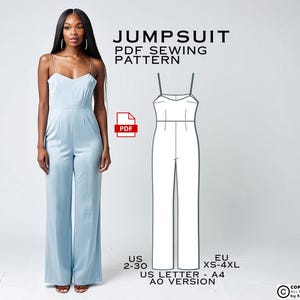 Gerader Overall Schnittmuster, Overall PDF Schnittmuster Sofort-Download, Easy Digital Pdf, US-Größen 2-30, Plus Size Pattern, Latzhose