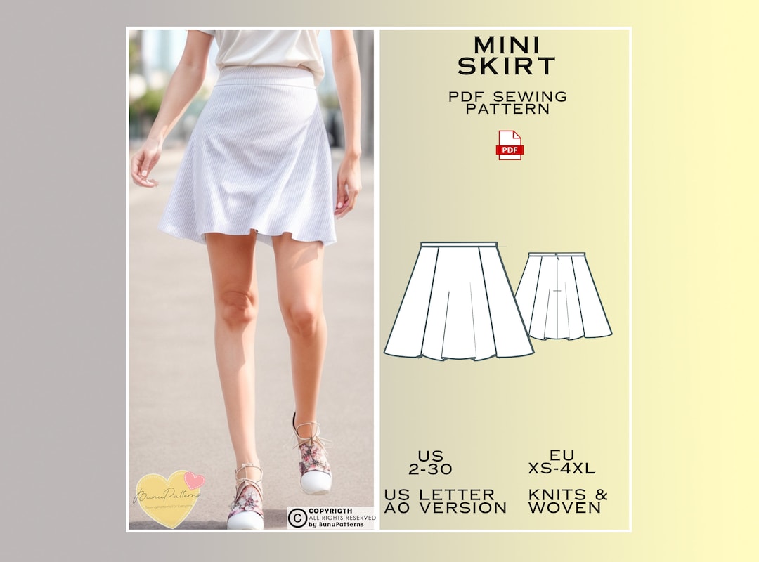 Mini Skater Skirt Sewing Pattern, PDF Sewing Pattern Instant Download, Tennis Skirt Easy Digital