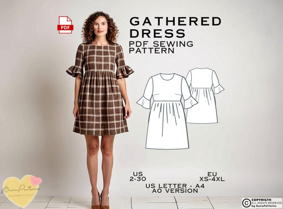 Smock Dress Sewing Pattern: Above Knee, US Sizes 2-30 (PDF Pattern) - Etsy Smock Dress Sewing Pattern: Above Knee, US Sizes 2-30 (PDF Pattern) - Etsy