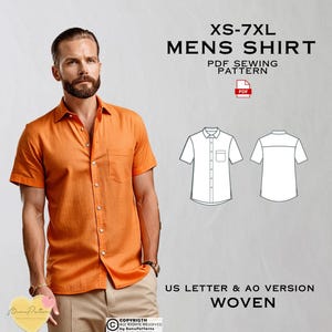 Naaipatroon herenshirt met korte mouw, naaipatroon herenshirt met zak, pdf-patroon direct downloaden, XS-7xl, plus-maatpatronen, herenlinnen