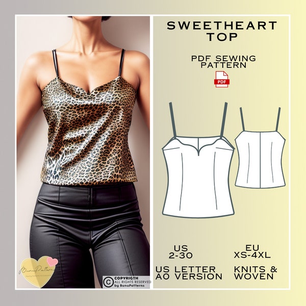 Top Sewing Pattern, Thin Strap PDF Sewing, Top Tank Top Instant Download, US Sizes 2-30, Plus Size Pattern, Street Fashion 2023