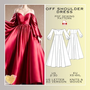 Off Shoulder Sweetheart Neck Dress Sewing Pattern, Prom Dress PDF Sewing Pattern Instant Download, Bridesmaid Dress, US Sizes 2-30 Plus Size image 3