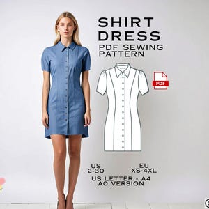 Può includere: Un cartamodello per un abito camicia. Il cartamodello è disponibile nelle taglie US 2-30 e EU XS-4XL. Il cartamodello è stampato su carta formato US Letter ed è in formato A0. Il cartamodello è per un abito camicia con chiusura a bottoni e maniche corte.