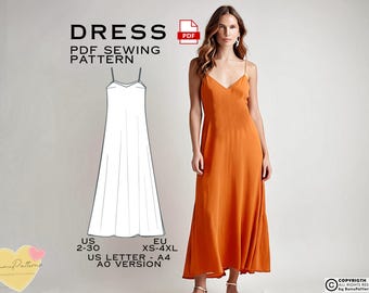 A-Line Sundress PDF Sewing Pattern, Summer Maxi Dress (Digital Download)