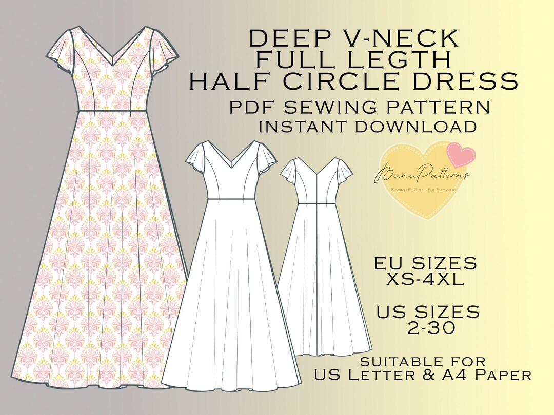 V Neck Dress Sewing Pattern PDF Sewing Pattern Eu Xs S M L - Etsy Australia
