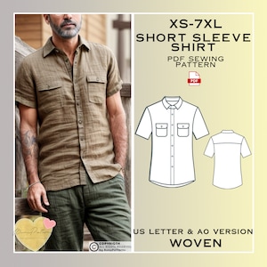 Men Short Sleeve Shirt Sewing Pattern, Man Pocket Shirt Sewing Pattern, PDF Pattern Instant Download, Xs-7xl, Plus Size Patterns, Man Linen