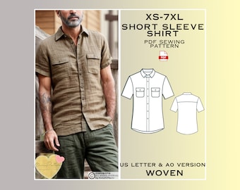 Men's Linen Pocket Shirt Sewing Pattern: XS-7XL (PDF Pattern)