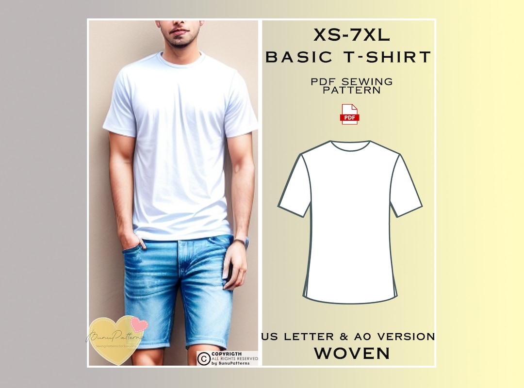 Mens Tshirt Sewing Pattern, Man Basic Tee Shirt Sewing Pattern, PDF Pattern Instant Download