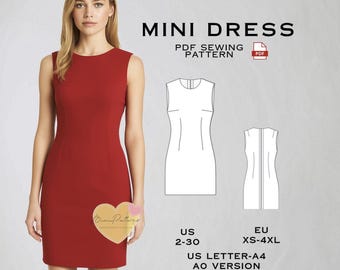 Mini Dress Sewing Pattern, Fit Summer Dress (PDF Download)