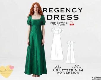 Regency Dress Sewing Pattern, Vintage Fantasy Style (PDF Pattern)