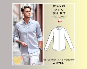 Mens Shirt Sewing Pattern, Man Classic Fit Shirt Sewing Pattern, PDF Pattern Instant Download, Xs-7xl, Plus Size Patterns, Men's Linen