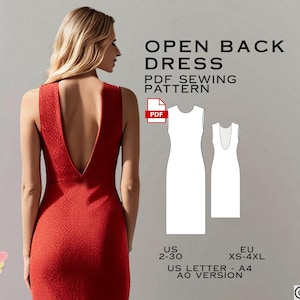Open Back Midi Dress Sewing Pattern: US Sizes 2-30 (PDF Pattern)