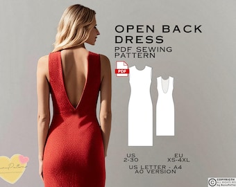 Open Back Midi Dress Sewing Pattern: US Sizes 2-30 (PDF Pattern)