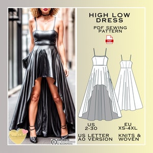 Hi-Low Dress Sewing Pattern, High Low Prom Dress PDF Sewing Pattern Instant Download, Bridesmaid Dress, US 2-30 Plus Size, Eu Xs-4xl