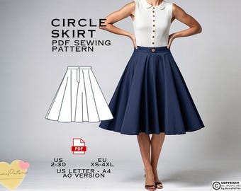 Midi Circle Skirt Sewing Pattern: Flared Below Knee (PDF Pattern)