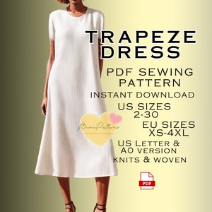 Midi Trapeze Dress Sewing Pattern, Everyday Dress, Dress PDF Sewing ...