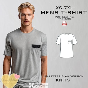 Men&#39;s Basic T-Shirt Sewing Pattern: Plus Size XS-7XL (PDF Pattern)