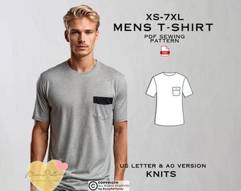 Men's Basic T-Shirt Sewing Pattern: Plus Size XS-7XL (PDF Pattern)