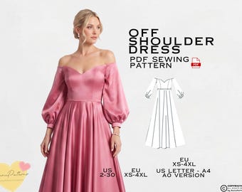 Off Shoulder Sweetheart Dress Sewing Pattern: Prom & Bridesmaid (PDF Pattern)