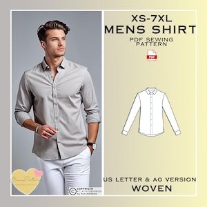 Naaipatroon herenshirt, naaipatroon heren overhemd classic fit, pdf-patroon direct downloaden, XS-7xl, patronen grote maten, herenlinnen