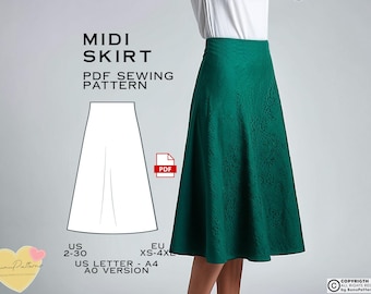A-Line Midi Skirt Sewing Pattern: Easy Plus Size (PDF Download)