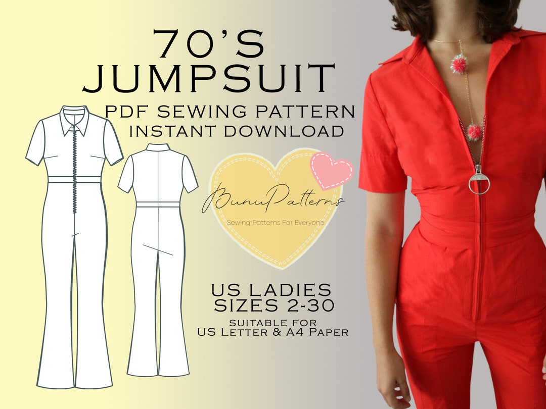 70's Jumpsuit Sewing Pattern PDF Sewing Pattern Instant Etsy