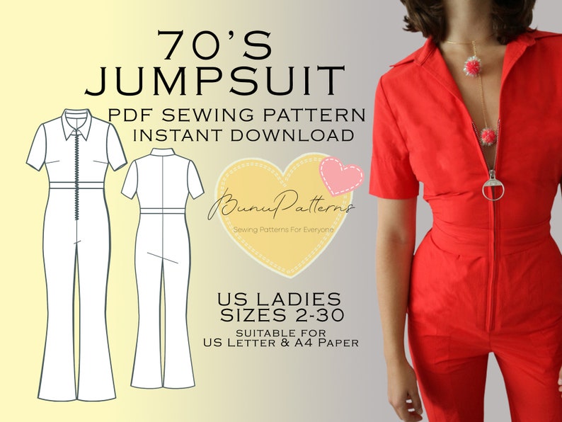 70's Jumpsuit Sewing Pattern PDF Sewing Pattern Instant Etsy