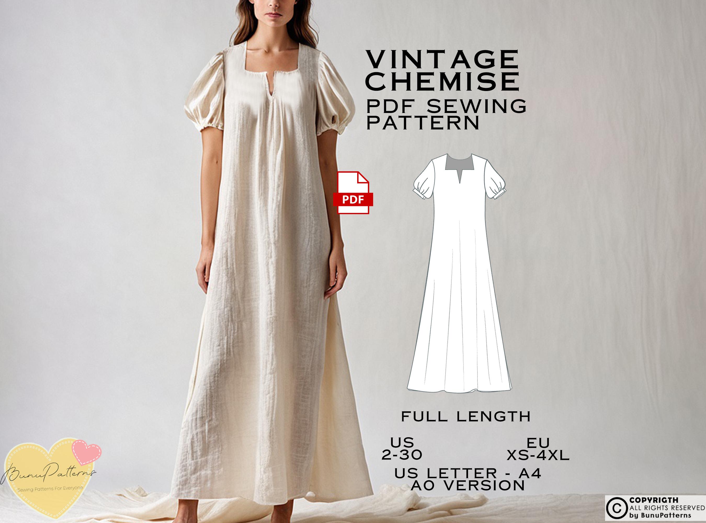Renaissance Chemise Sewing Pattern: Vintage Nightgown Dress (US Sizes 2-30) (PDF Pattern)