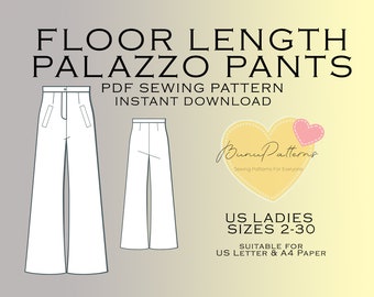 Pocket Palazzo Pants Sewing Pattern, Pants Trousers PDF Sewing, Instant Download, Easy Digital Pdf, US Sizes 2-30, Plus Size Pattern