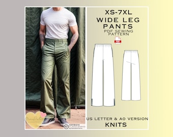 Men Wide Leg Pants Sewing Pattern, Pants Trousers PDF Sewing, Instant Download, Man Sewing Patterns, Xs-7xl, Plus Size Pattern, Loose Pants