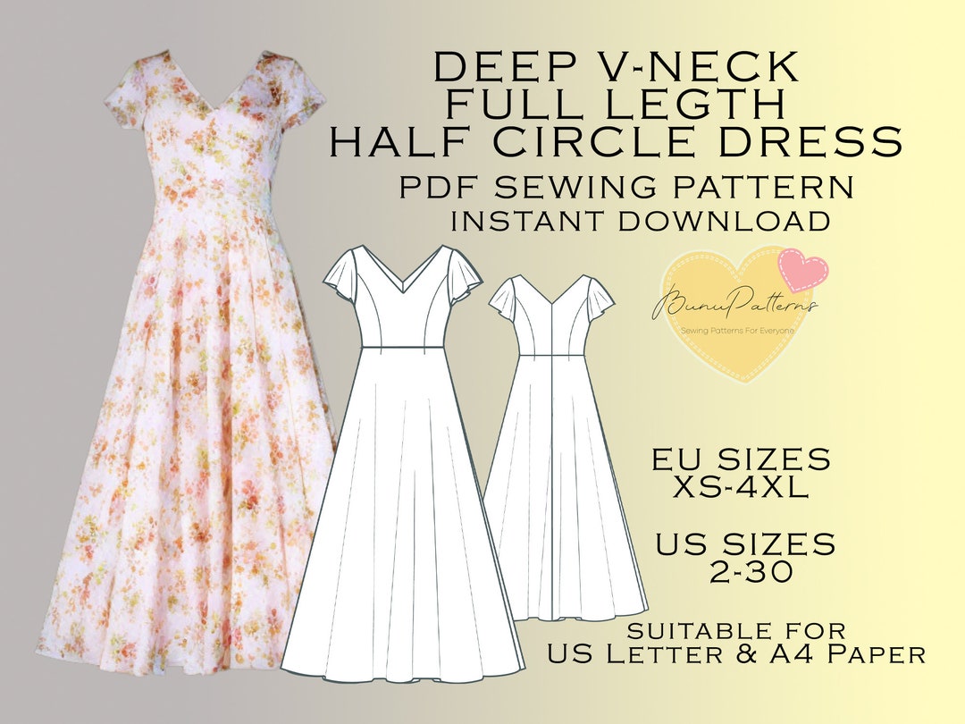 V Neck Dress Sewing Pattern PDF Sewing Pattern Eu Xs S M L Etsy