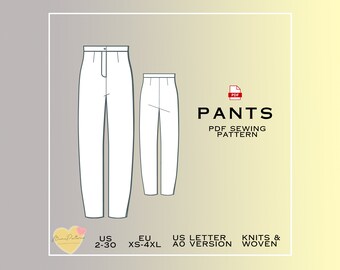 Pants Sewing Pattern, Trousers PDF Sewing, Instant Download, Easy Digital Pdf, US Sizes 2-30, Plus Size Patterns, Woman Sewing Patterns