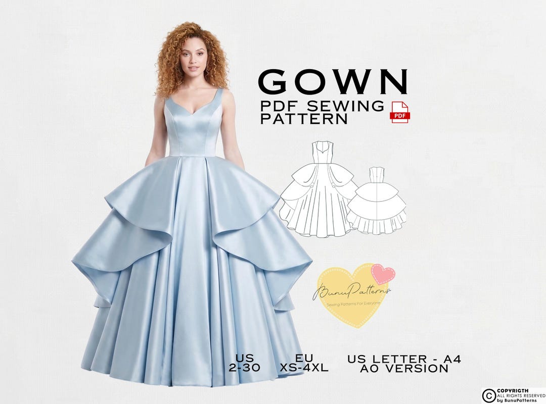 Ball Gown Dress Sewing Pattern: Mid Century US Sizes 2-30 (PDF Pattern ...