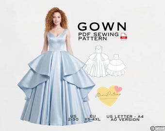 Ball Gown Dress Sewing Pattern: Mid Century US Sizes 2-30 (PDF Pattern)