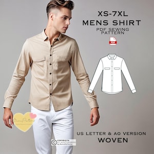 Mens Shirt Sewing Pattern, Man Classic Fit Shirt Sewing Pattern, PDF Pattern Instant Download, Xs-7xl, Plus Size Patterns, Men's Linen