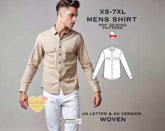 Men's Classic Fit Shirt Sewing Pattern: Plus Size XS-7XL (PDF Pattern)