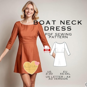Mrs. Claus Dress Sewing Pattern, Boat Neck Dress PDF Sewing Pattern, Christmas Dress, Woman Sewing Pattern, Woman Style, DIY Christmas Dress
