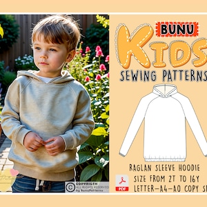 Kinderhoodie met raglanmouwen Naaipatroon: maten 2T-16Y (pdf-patroon)
