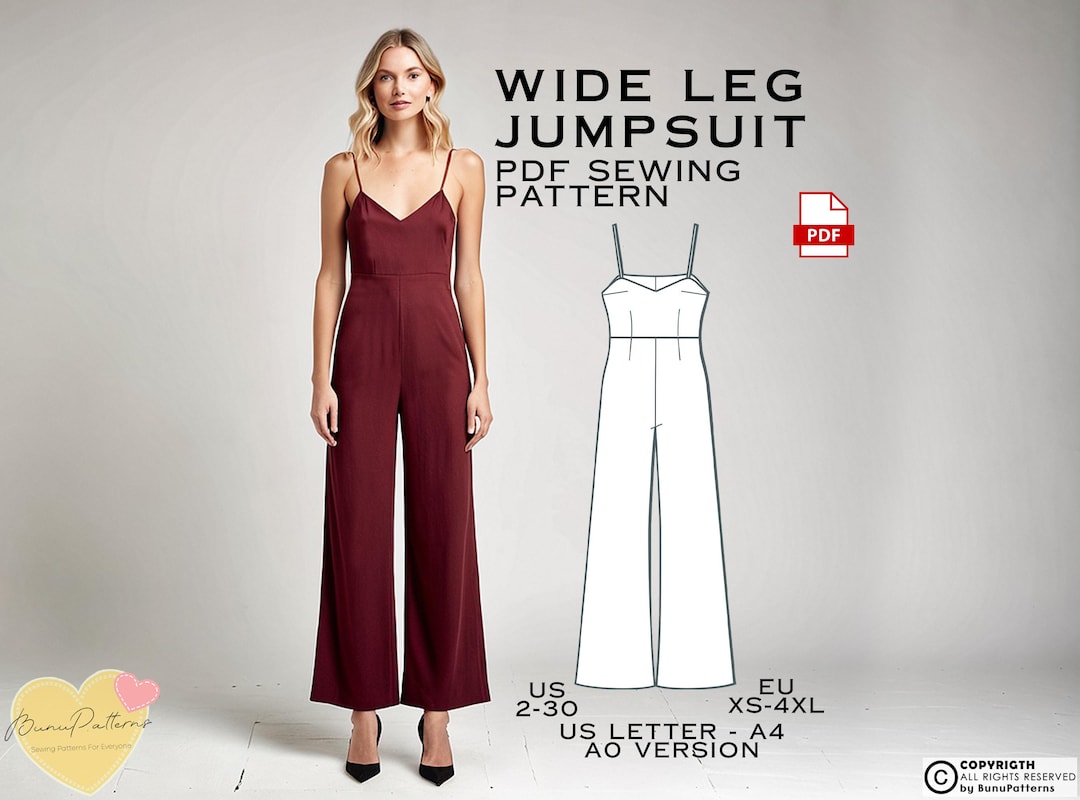 Wide Leg Jumpsuit Sewing Pattern, Overall PDF Sewing Pattern Instant ...