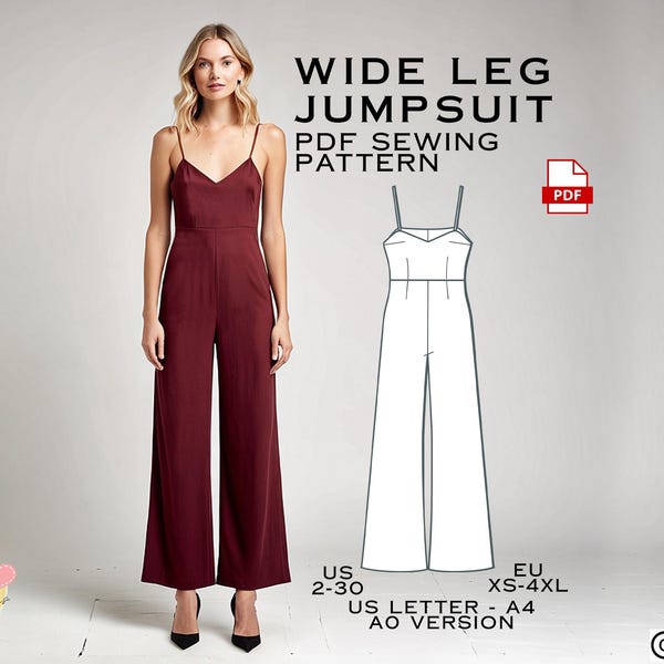 Patron de couture de combinaison jambe large : salopette facile (Patron PDF)