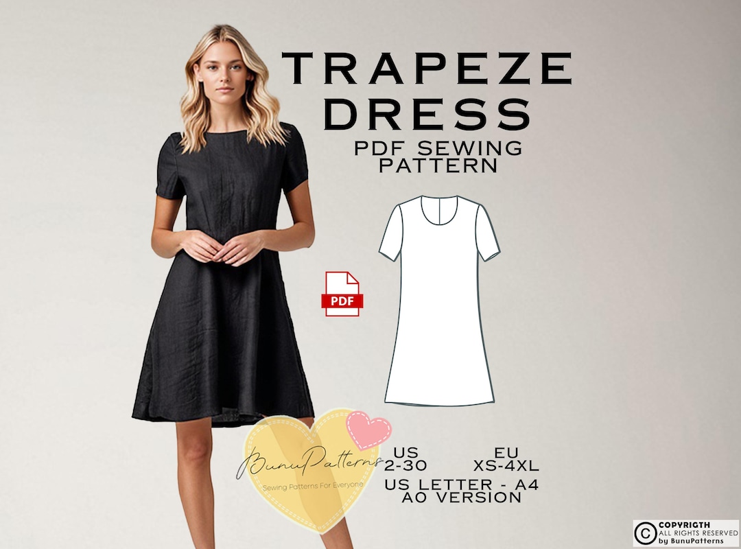 Trapeze Dress Sewing Pattern, US Sizes 2-30 (PDF Pattern) - Etsy