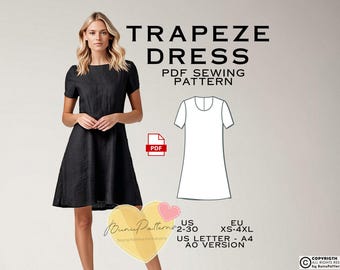 Trapeze Dress Sewing Pattern, US Sizes 2-30 (PDF Pattern)