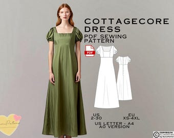 Cottagecore Dress Sewing Pattern: Vintage Fantasy Style (PDF Pattern)